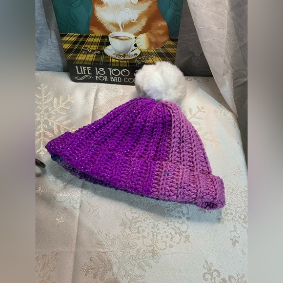 Handmade Purple Glitter Beanie Hat - Picture 4 of 5